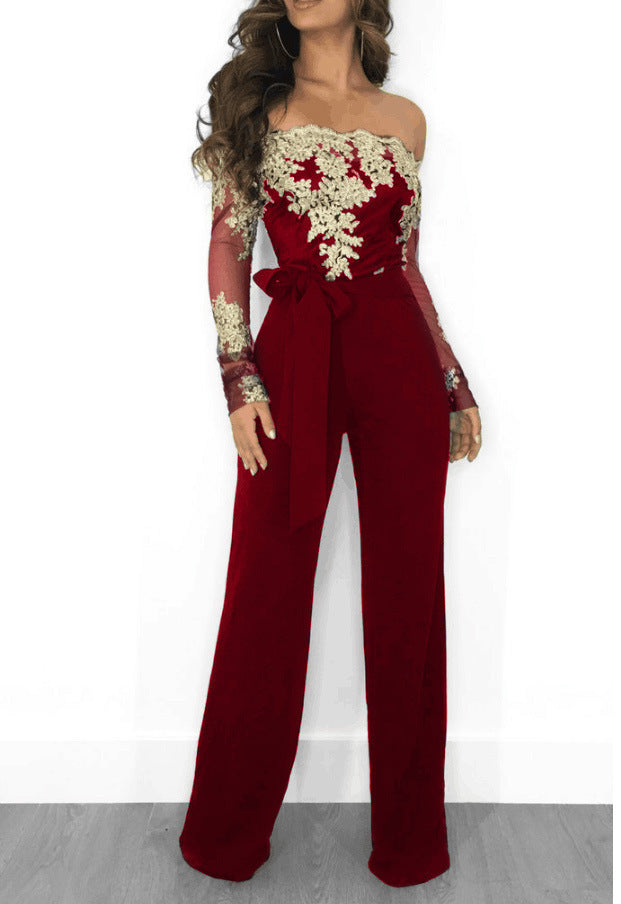Lace off Shoulder Wide Leg Jumpsuit