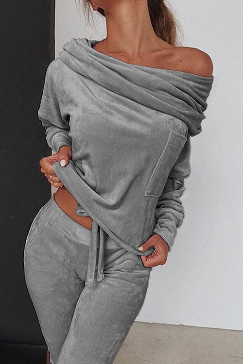 Keeley Off Shoulder Drawstring Top Long Pants Set