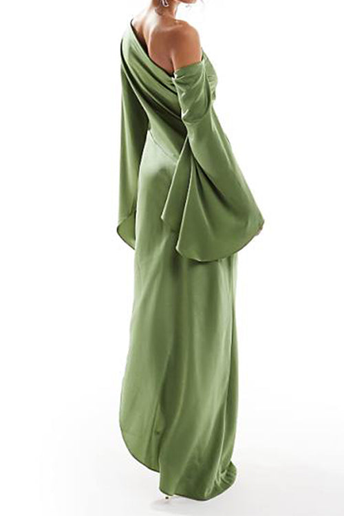 Cold Shoulder Flare Sleeves Side Slit Maxi Dress