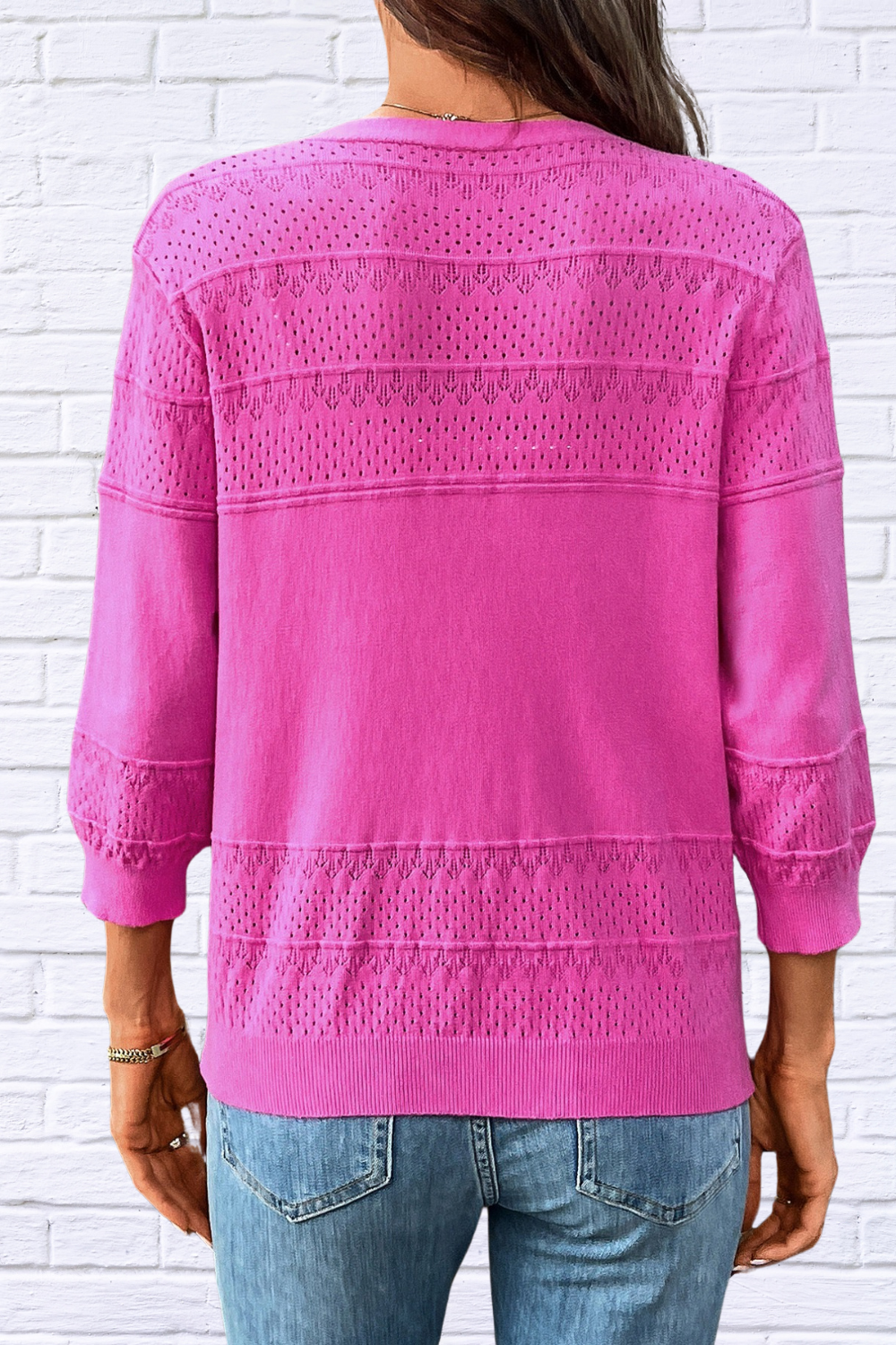 Textured Button-Front Cardigan with 3/4 Sleeves