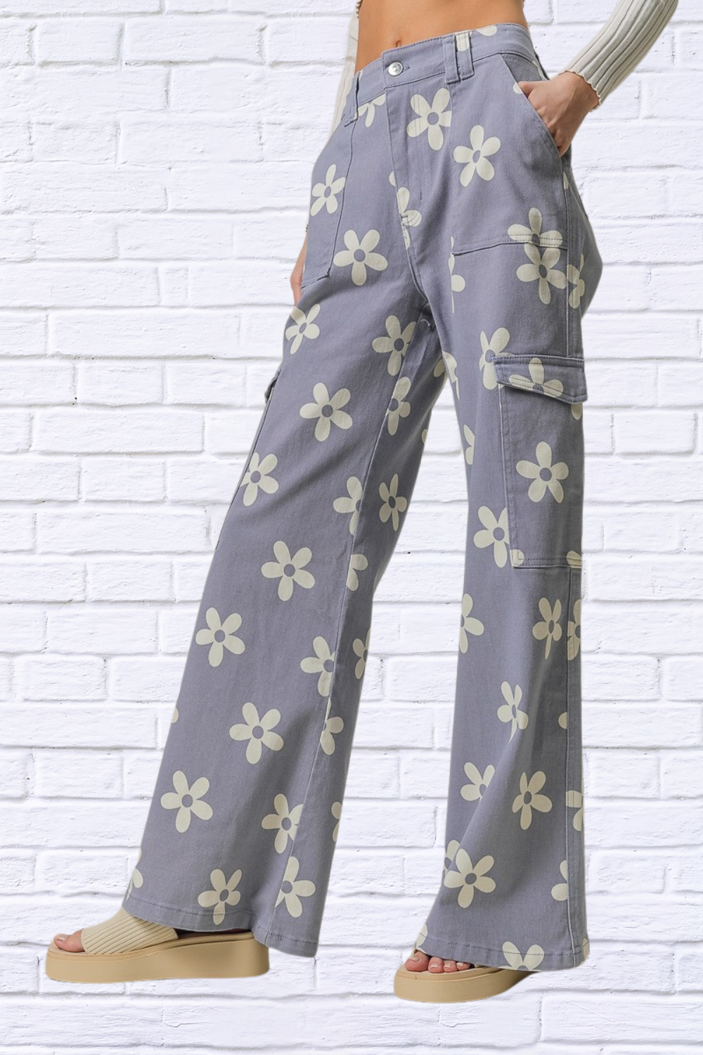Flower Printed Side Pocket Wide Pants