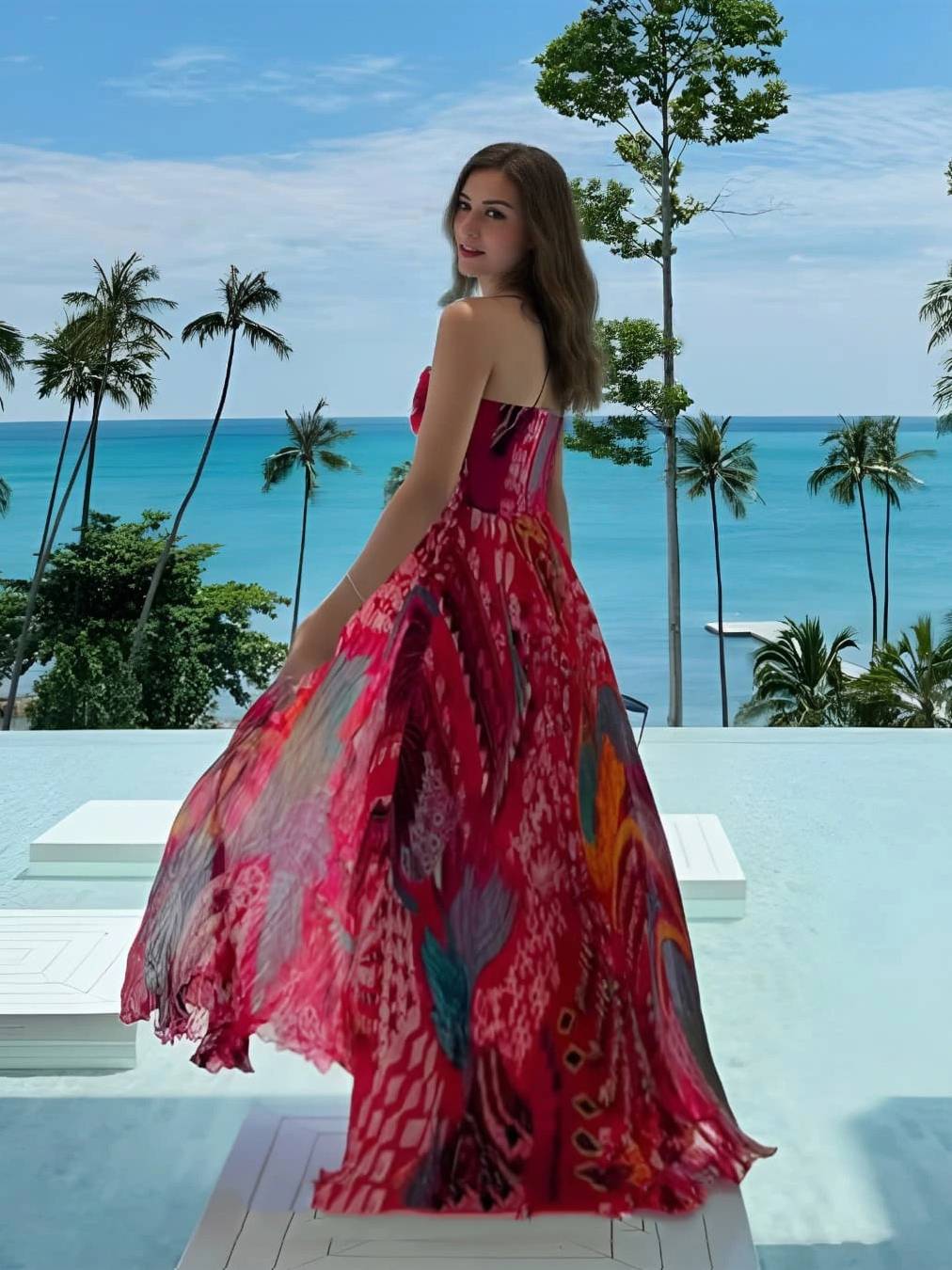 Unique Print A-Line Sling Maxi Dress