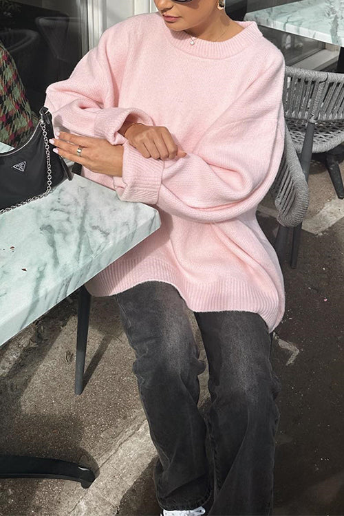 Crewneck Loose Fit Ribbed Knit Sweater