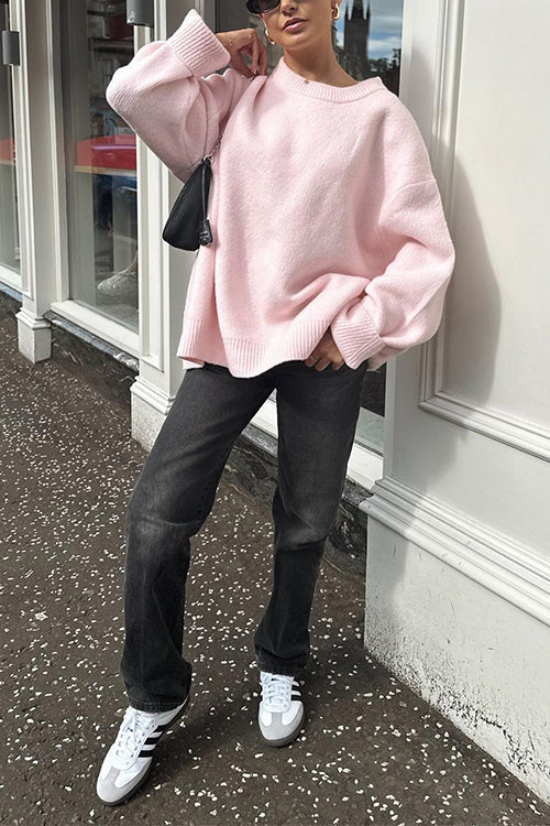 Crewneck Loose Fit Ribbed Knit Sweater