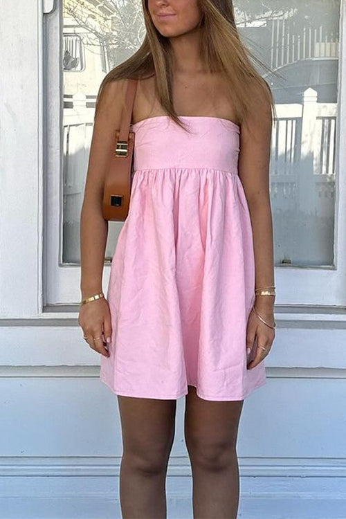 Strapless Solid A-line Mini Dress
