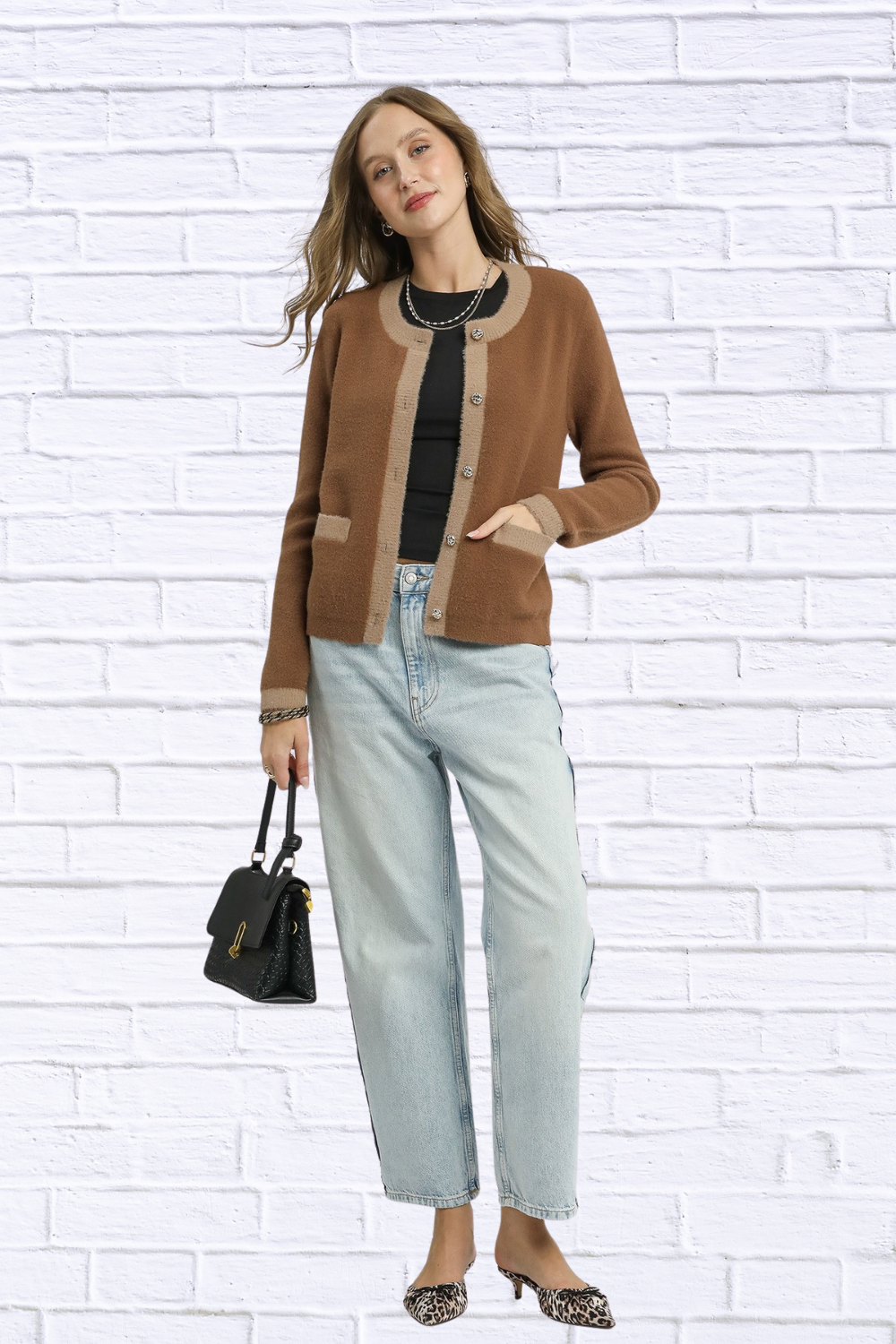 Umgee Two-Tone Button Front Cardigan