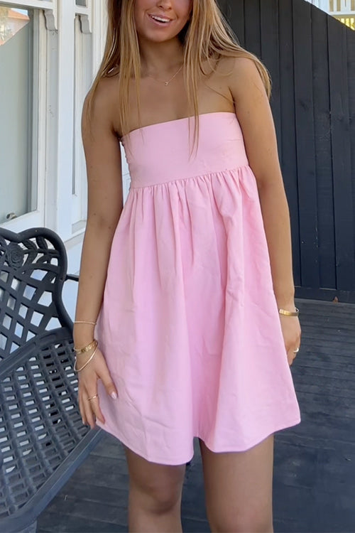 Strapless Solid A-line Mini Dress
