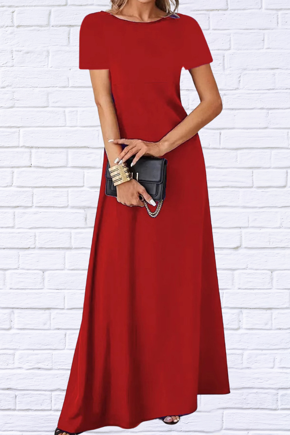 Full Size Round Neck Short Sleeve A-Line Maxi Dress Plus Size