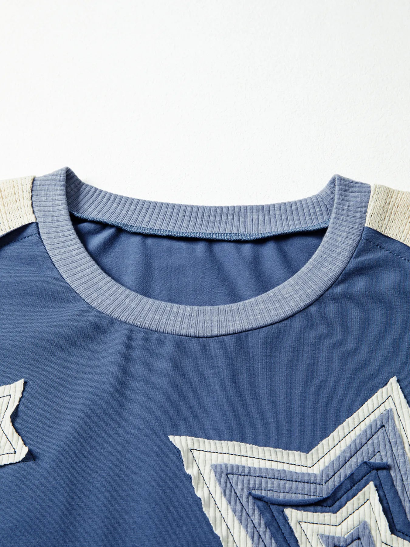 Contrast Knitted Colorblock Star Patchwork Oversize Long Sleeve Top