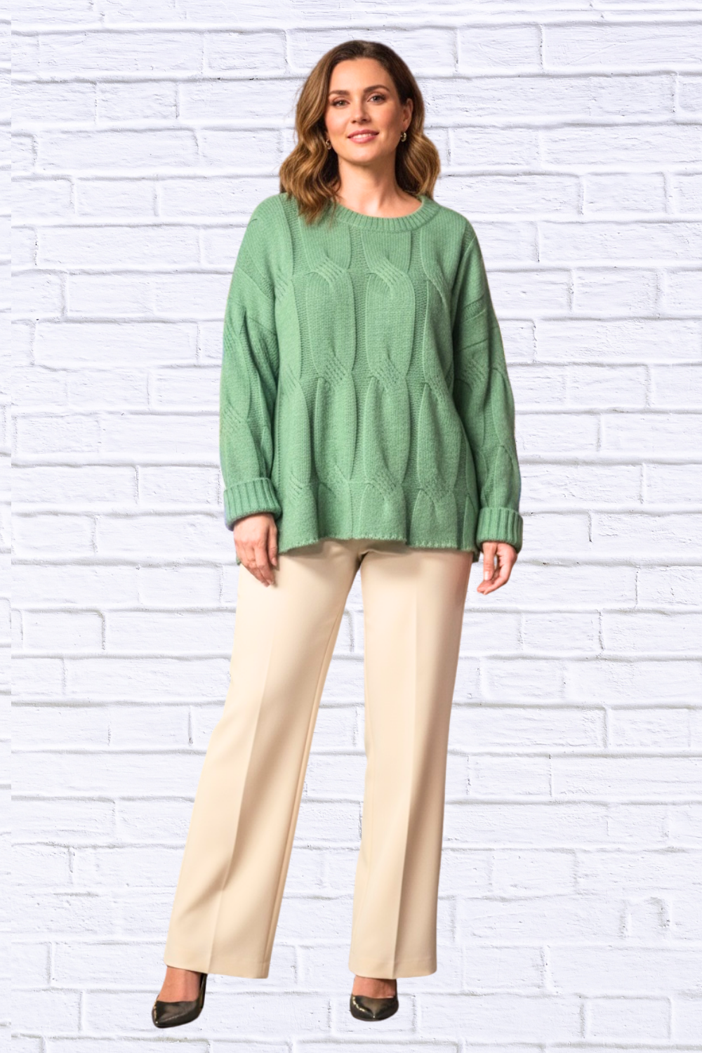 Round Neck Cable Knit Sweater – Women’s Cozy Textured Knit Pullover for Effortless Everyday Style