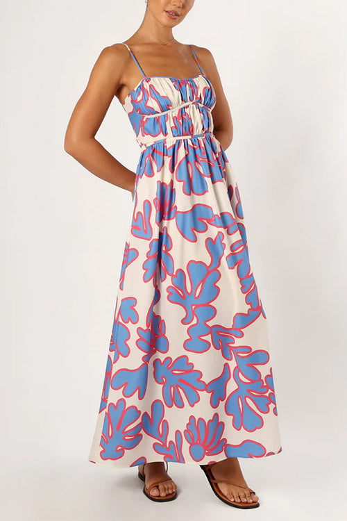 Spaghetti Strap High Waist Printed Maxi Holiday Dress