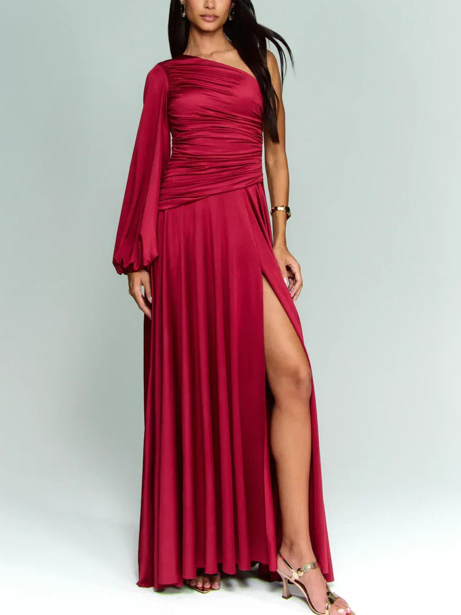 Elegant Puff Sleeve Slit Party Maxi Dress