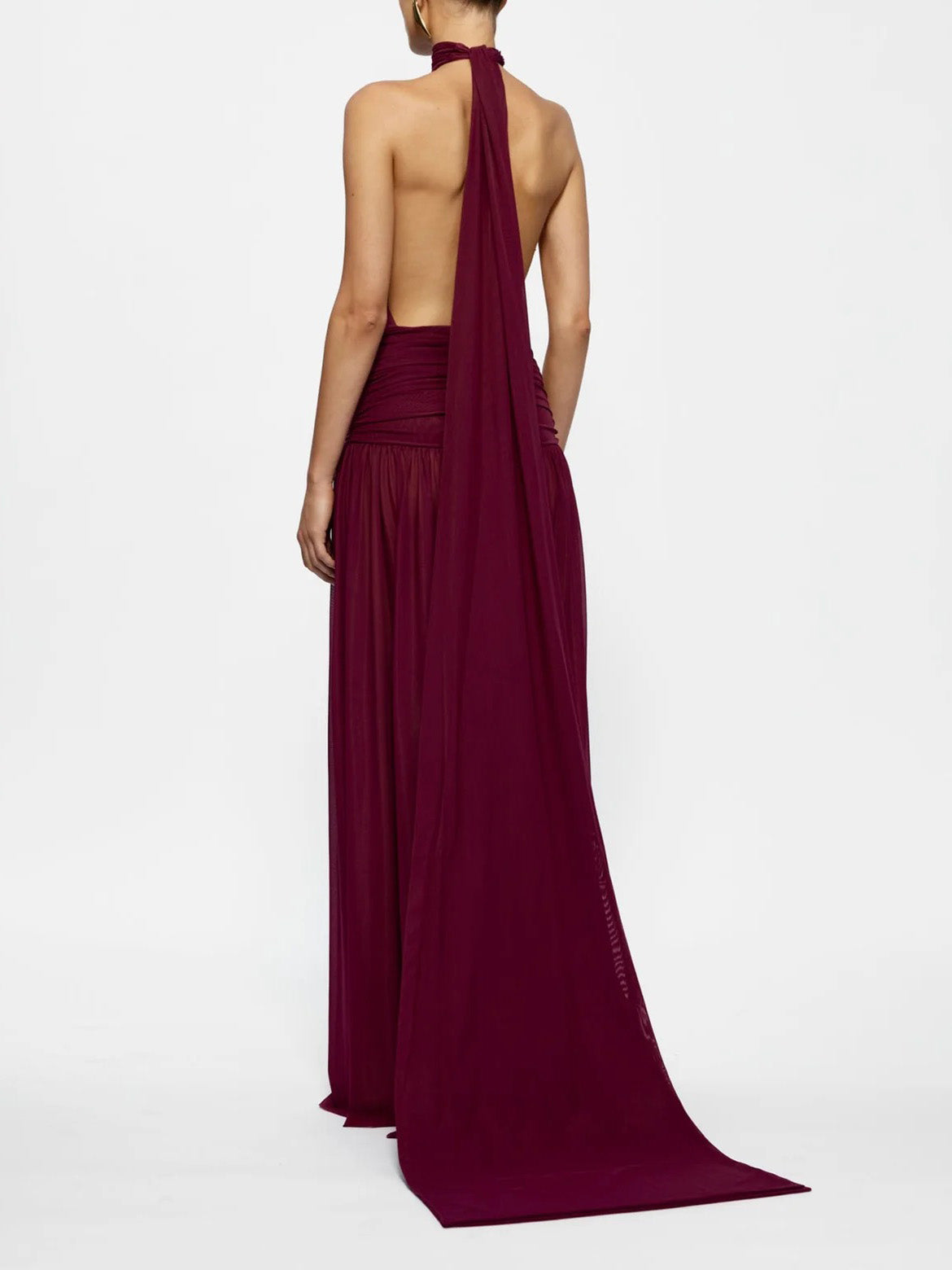 Elegant Halter Neck Ruffled Mesh Maxi Dress