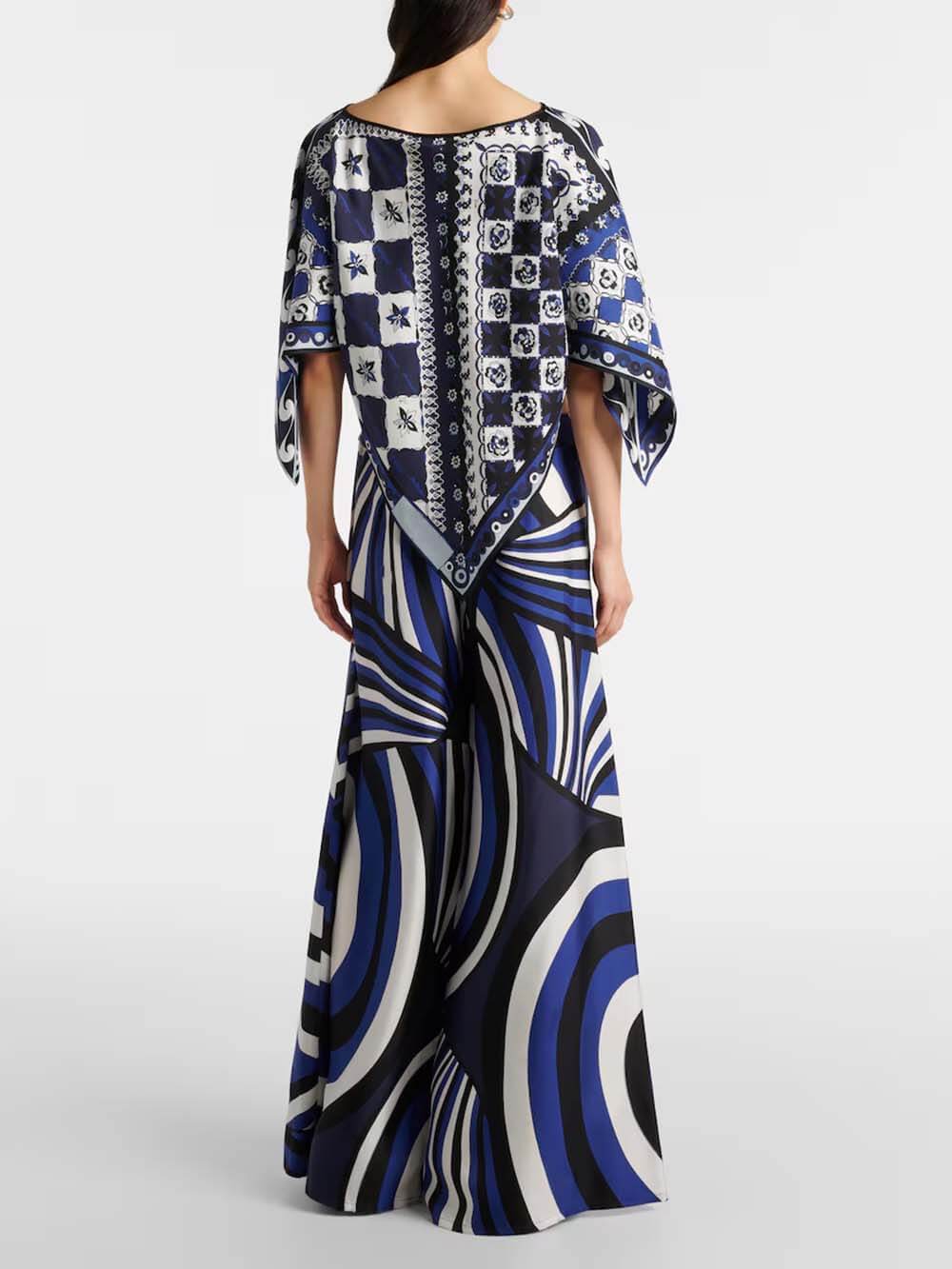 Unique Rainbow Print Satin Loose-Fit Blouse