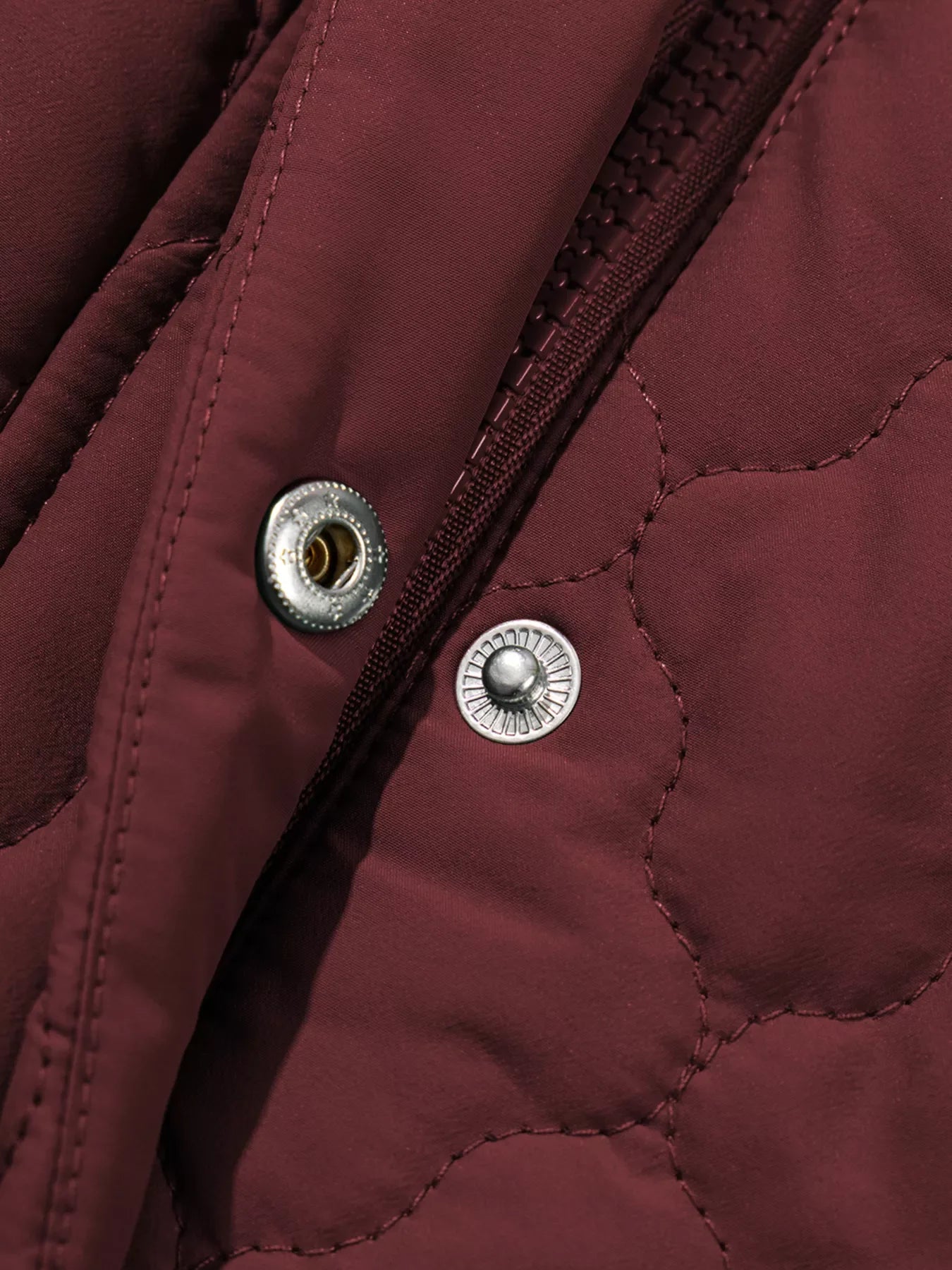 Burgundy Quilted Snap Down Zip Up Vest Coat – Women’s Lightweight Warm Outerwear for Fall & Winter
