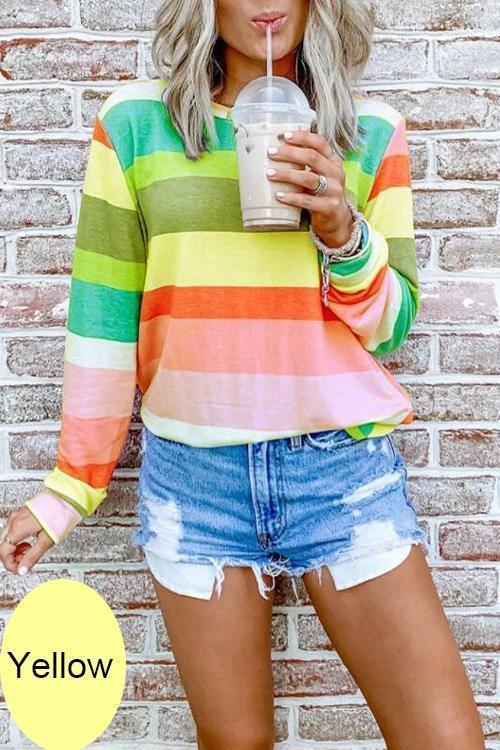 Long Sleeve Candy Striped Pullover Top