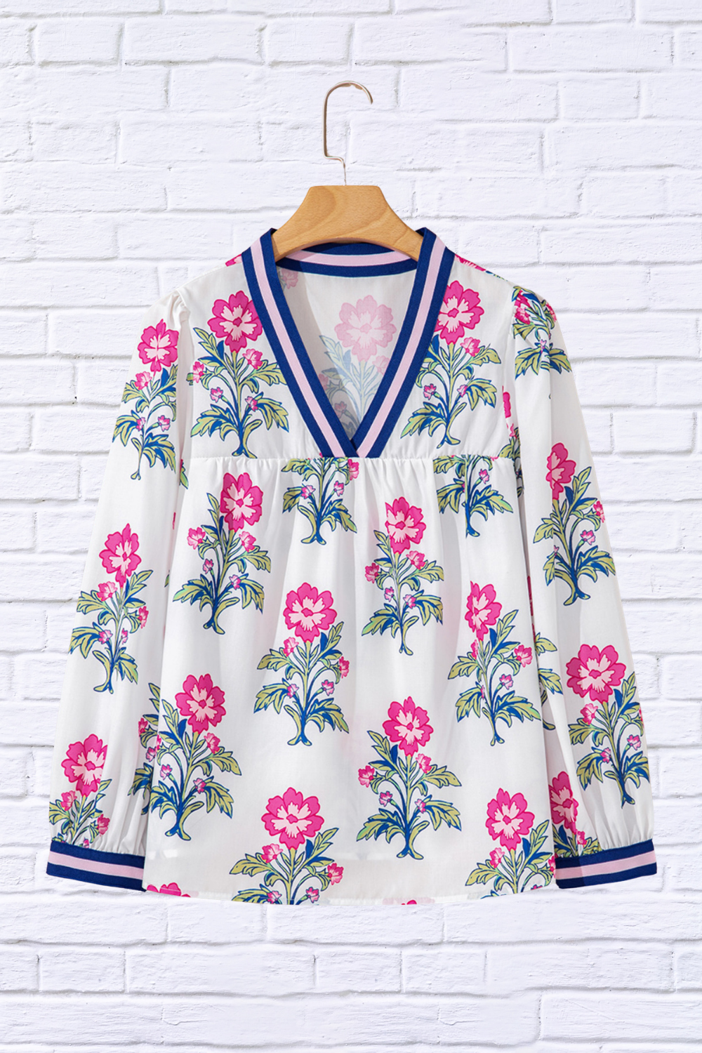 Bold Meets Feminine – Amber Floral Print Striped V-Neck Blouse