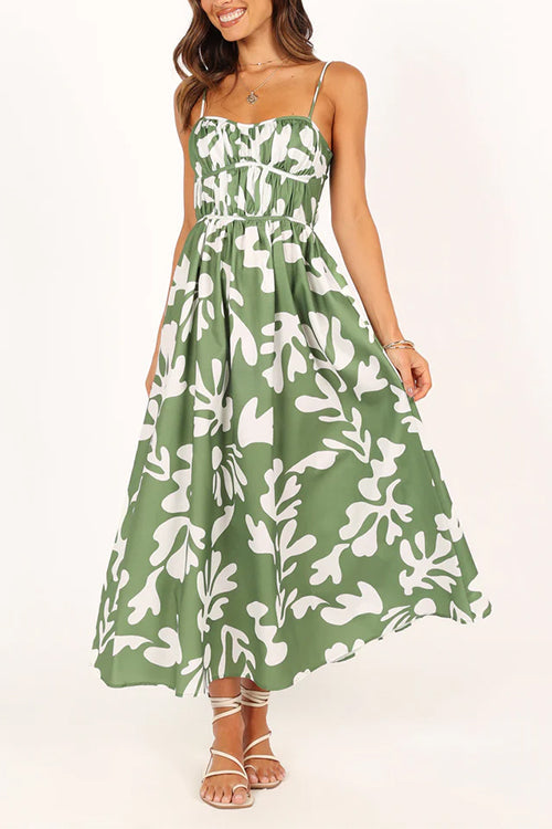 Spaghetti Strap High Waist Printed Maxi Holiday Dress