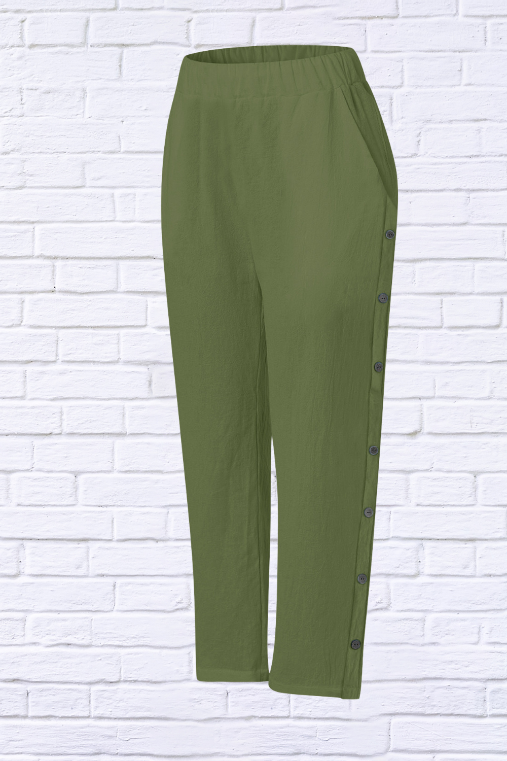 Full Size Side Decor Button Casual Wide Leg Pants Plus Size