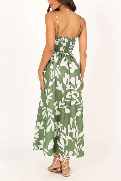Spaghetti Strap High Waist Printed Maxi Holiday Dress