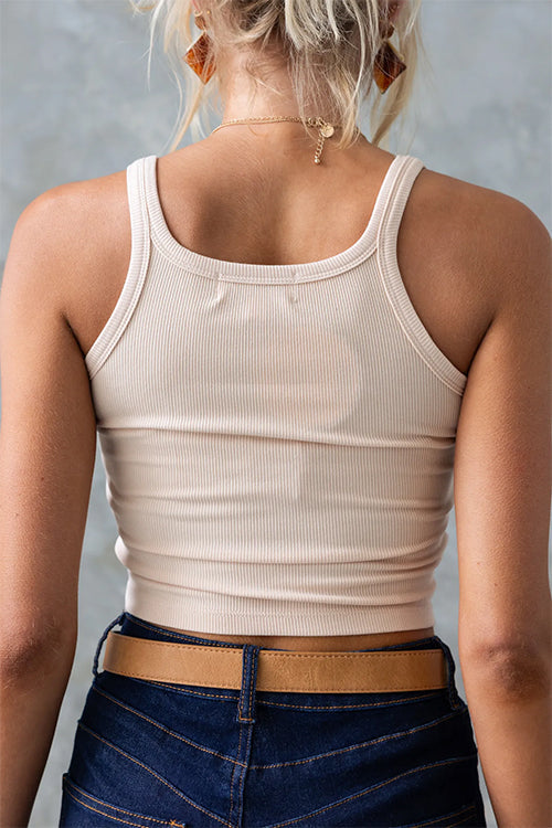 Stretchy Ribbed Knit Crop Cami Top