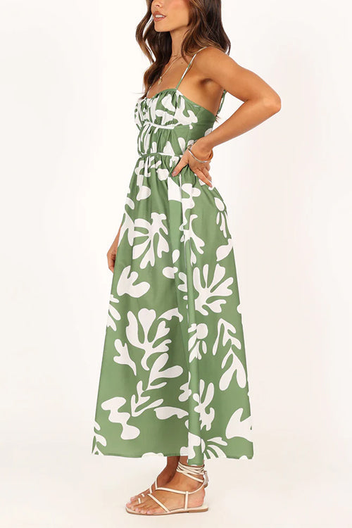 Spaghetti Strap High Waist Printed Maxi Holiday Dress