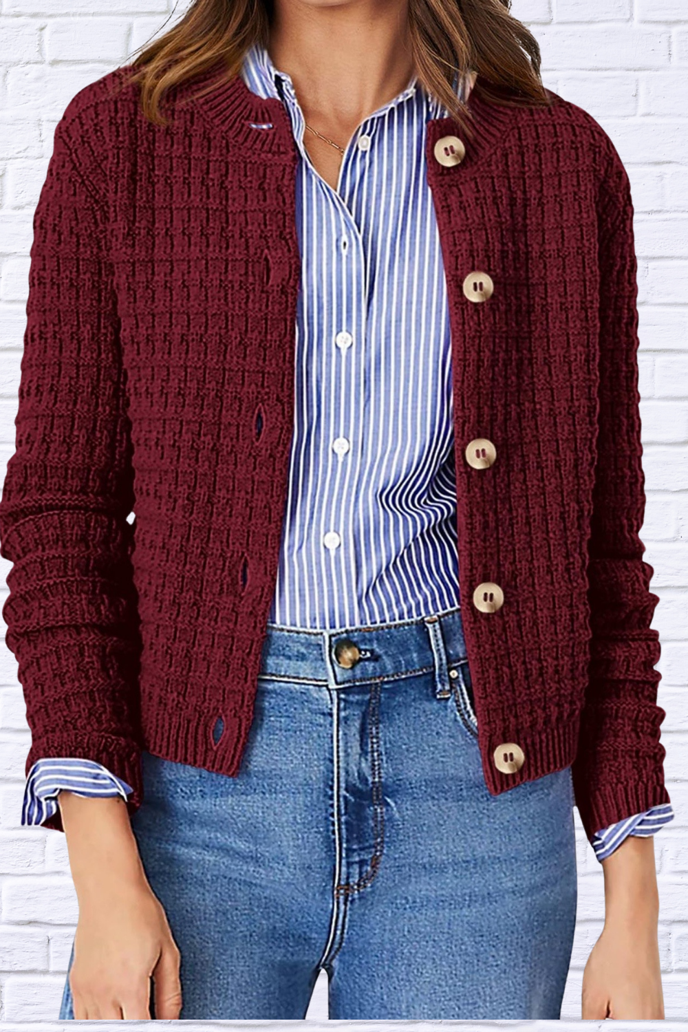 Textured Knit Button-Front Cardigan