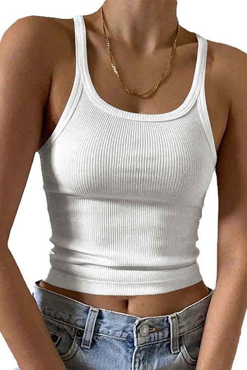 Stretchy Ribbed Knit Crop Cami Top White