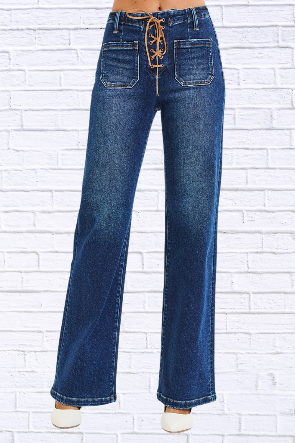 RISEN Full Size High Rise Wide Leg Jeans with Front Tie Detail Plus Size