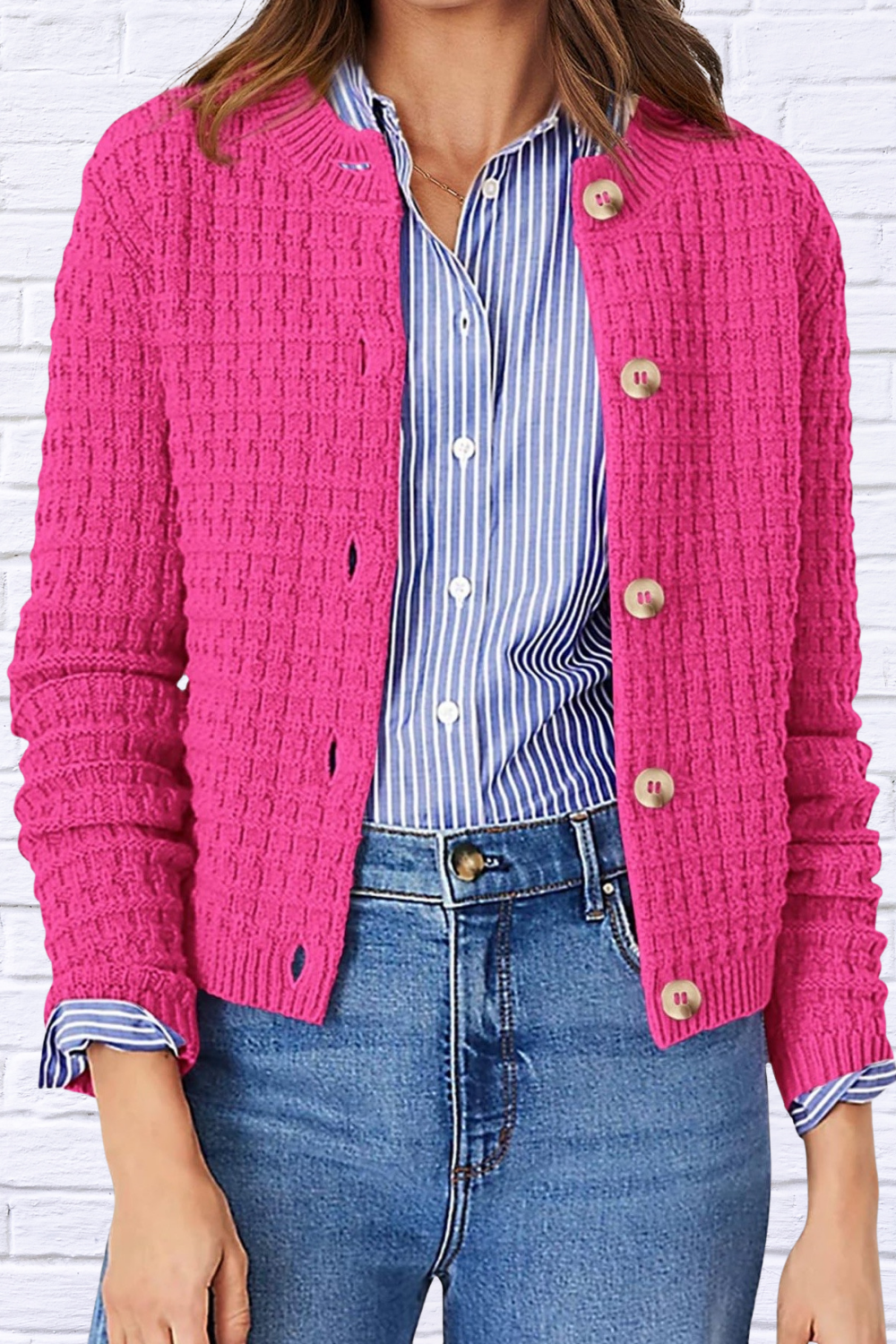 Textured Knit Button-Front Cardigan