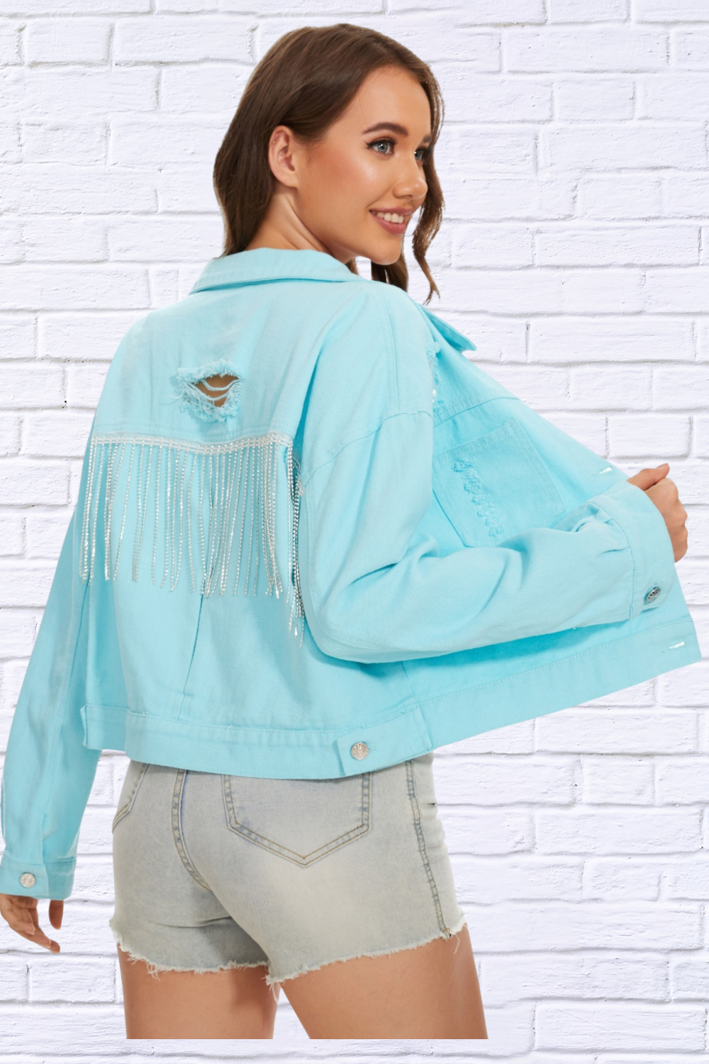 Distressed Distressed Button Up Denim Jacket