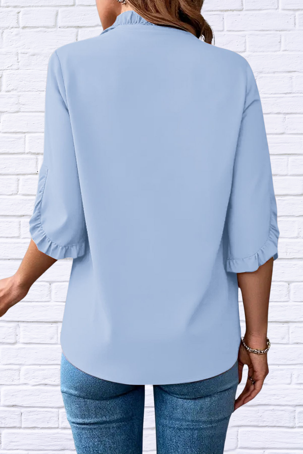 Ruffled V-Neck Short Sleeve Blouse