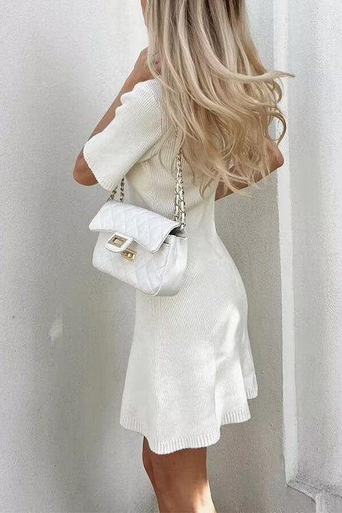 Short Sleeves Button Down Mini Knit Dress