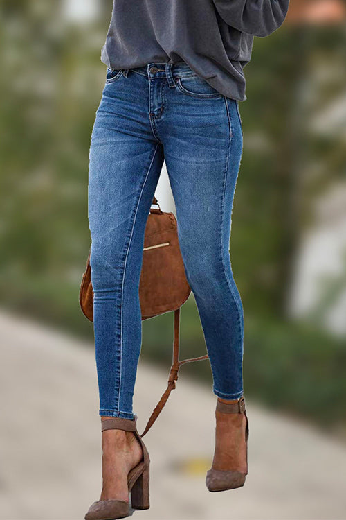 Stretchy Mid Rise Skinny Denim Pants