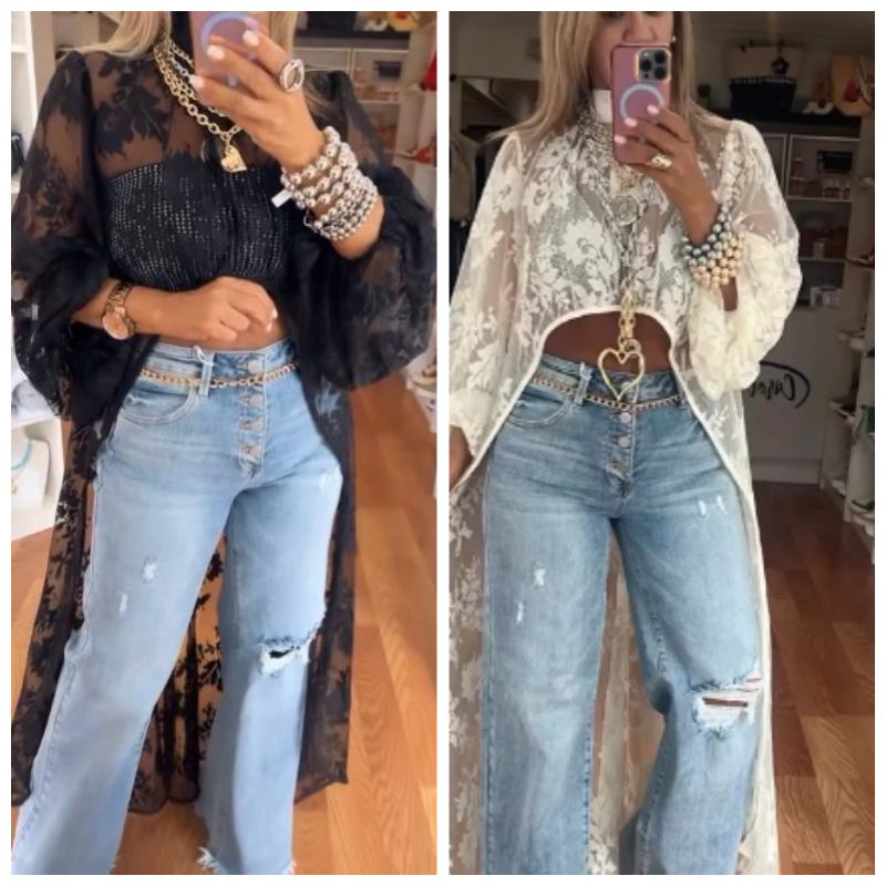 Round Neck Lace Short Front and Long Back Casual Top