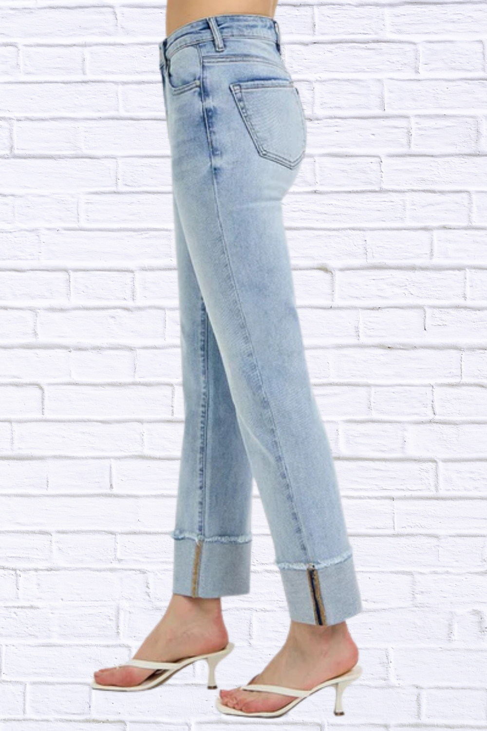 High Rise Straight Cuffed Relaxed Jeans