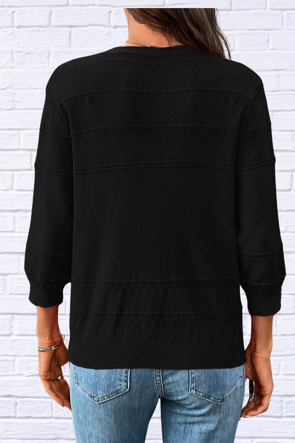 Textured Button-Front Cardigan with 3/4 Sleeves