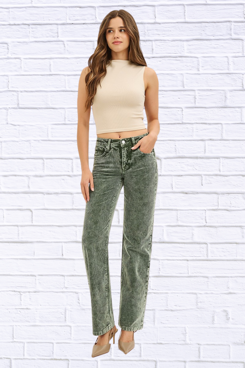 RISEN Tummy Control Mid Rise Straight Leg Corduroy Pants