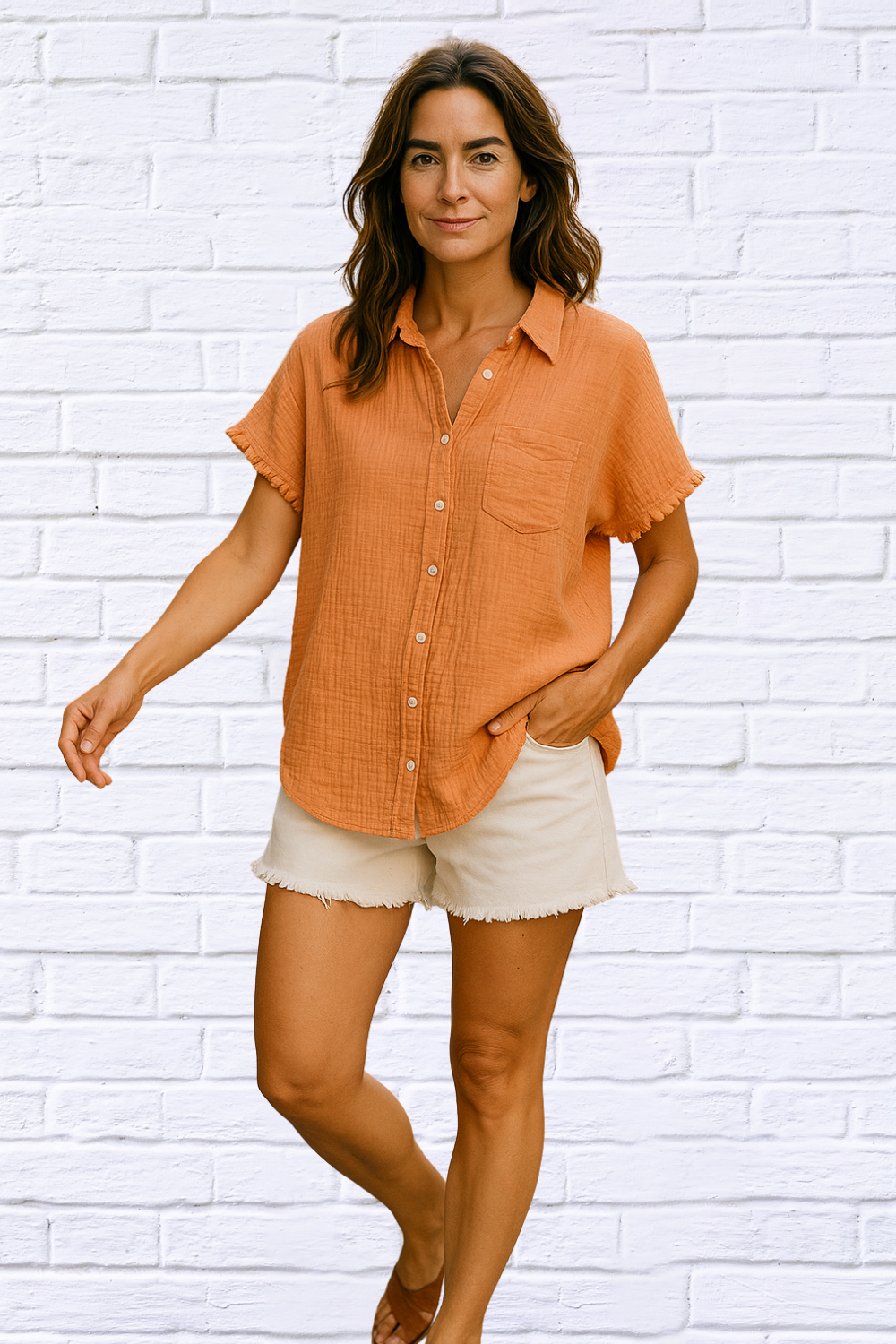 Mineral Washed Buttoned Up Shirt Top