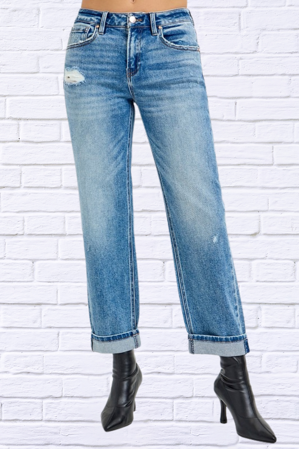 RISEN Full Size High Rise Ankle Boyfriend Distressed Jeans Plus Size