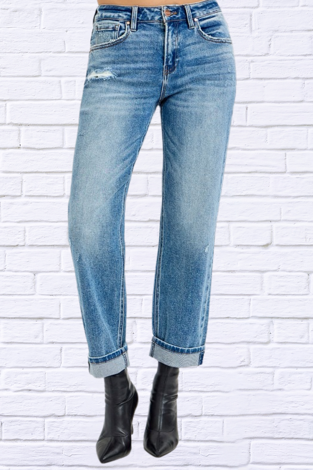 RISEN Full Size High Rise Ankle Boyfriend Distressed Jeans Plus Size