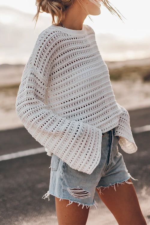 Crewneck Long Sleeves Hollow Out Boho Knitting Pullovers