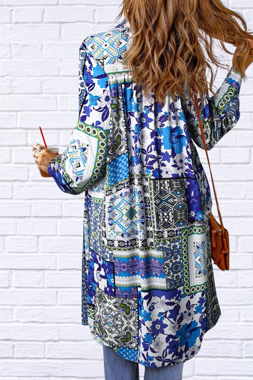 Printed Button Up Long Sleeve Top