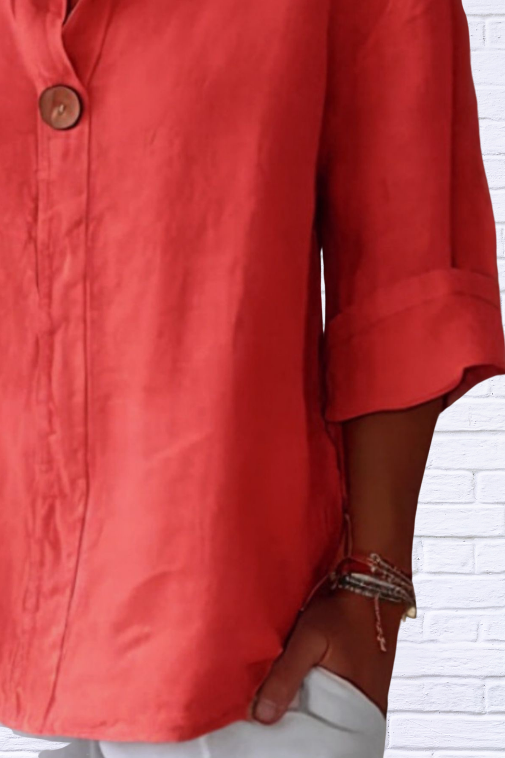 Full Size Linen Blend Notched Blouse Plus Size