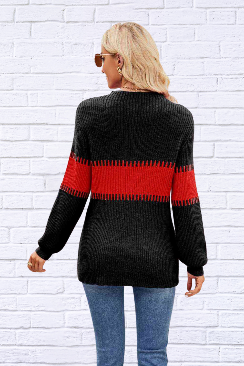 Contrast pink and Teal Round Neck Sweater