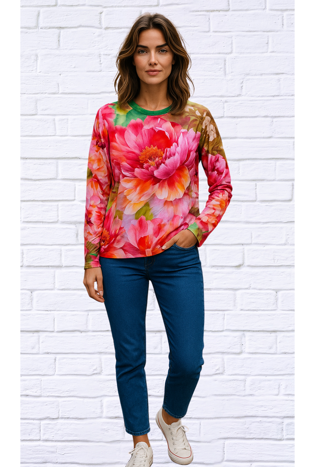 Floral Soft Knit V-Neck T-Shirt
