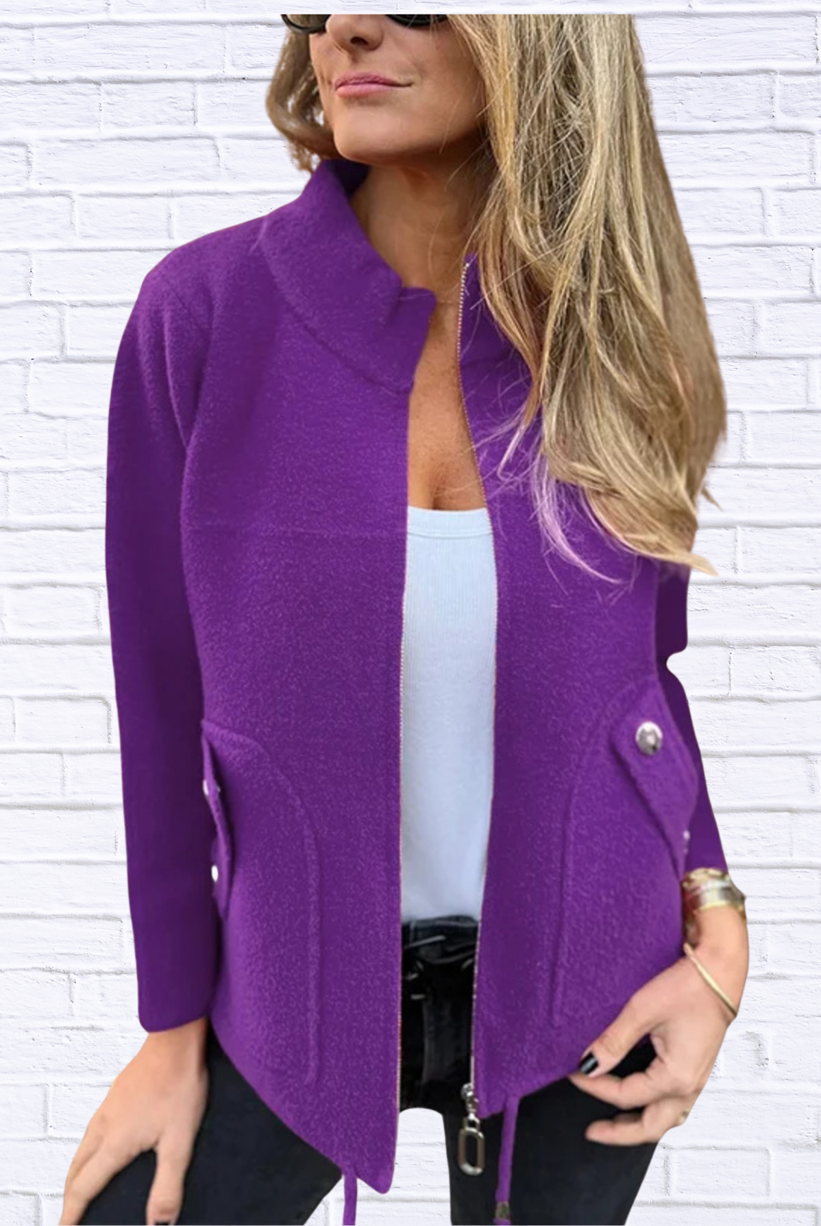 Full Size Textured Knit Zip Up Outerwear Plus Size