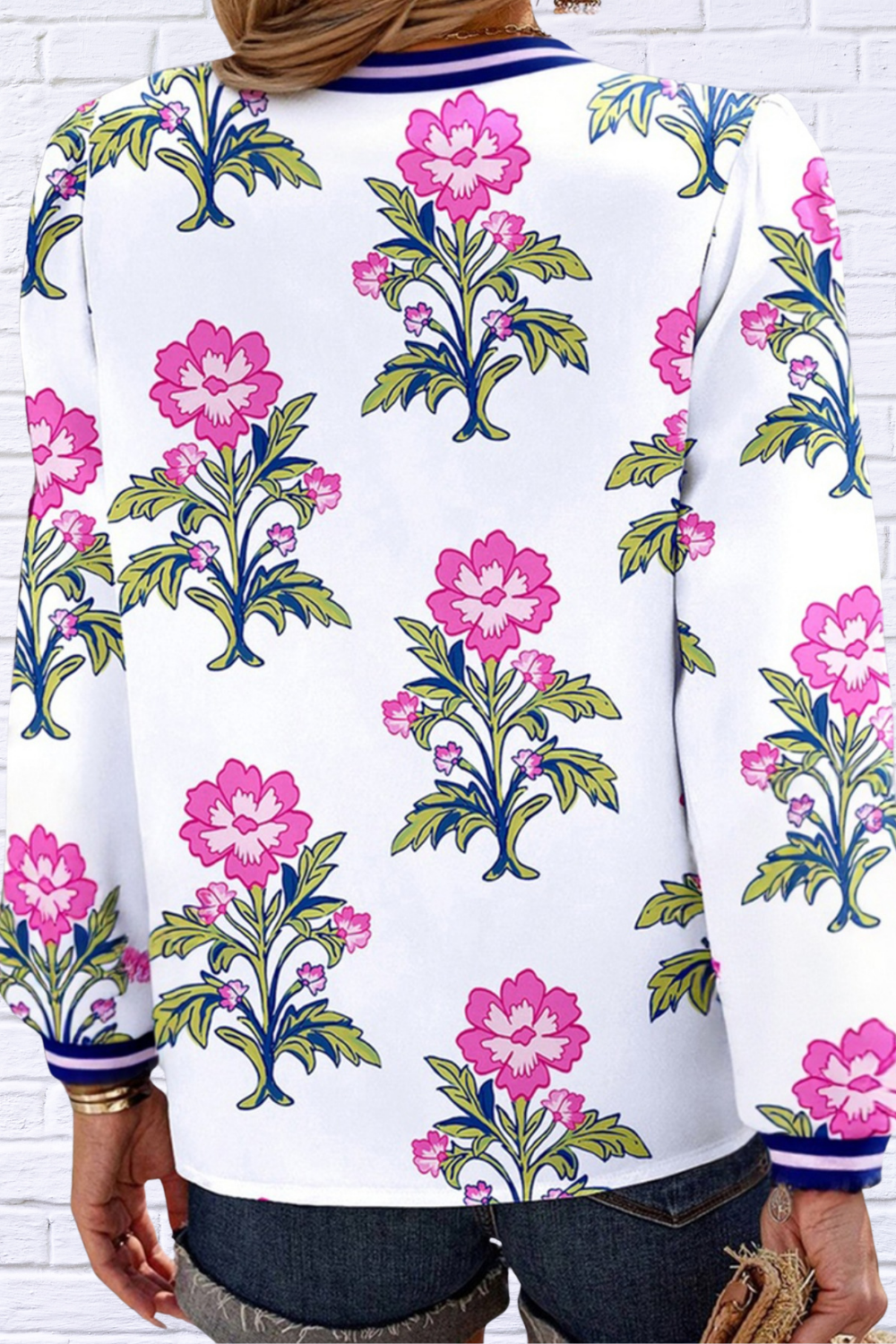 Bold Meets Feminine – Amber Floral Print Striped V-Neck Blouse