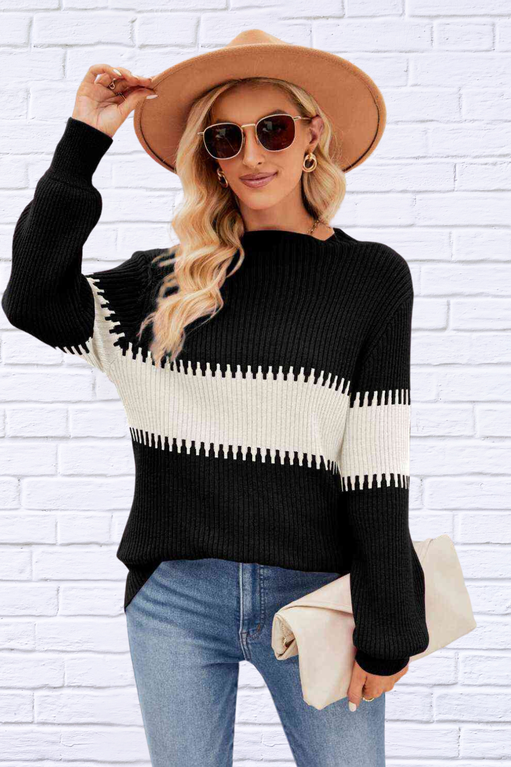 Contrast pink and Teal Round Neck Sweater