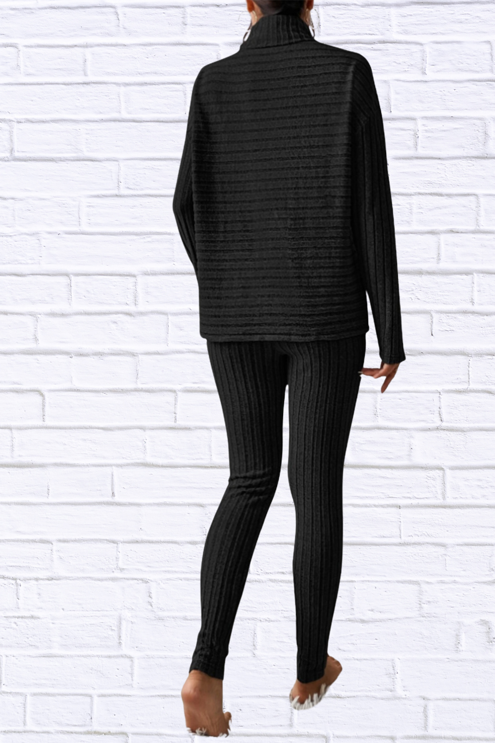 Ribbed Turtleneck Top and Pants Set